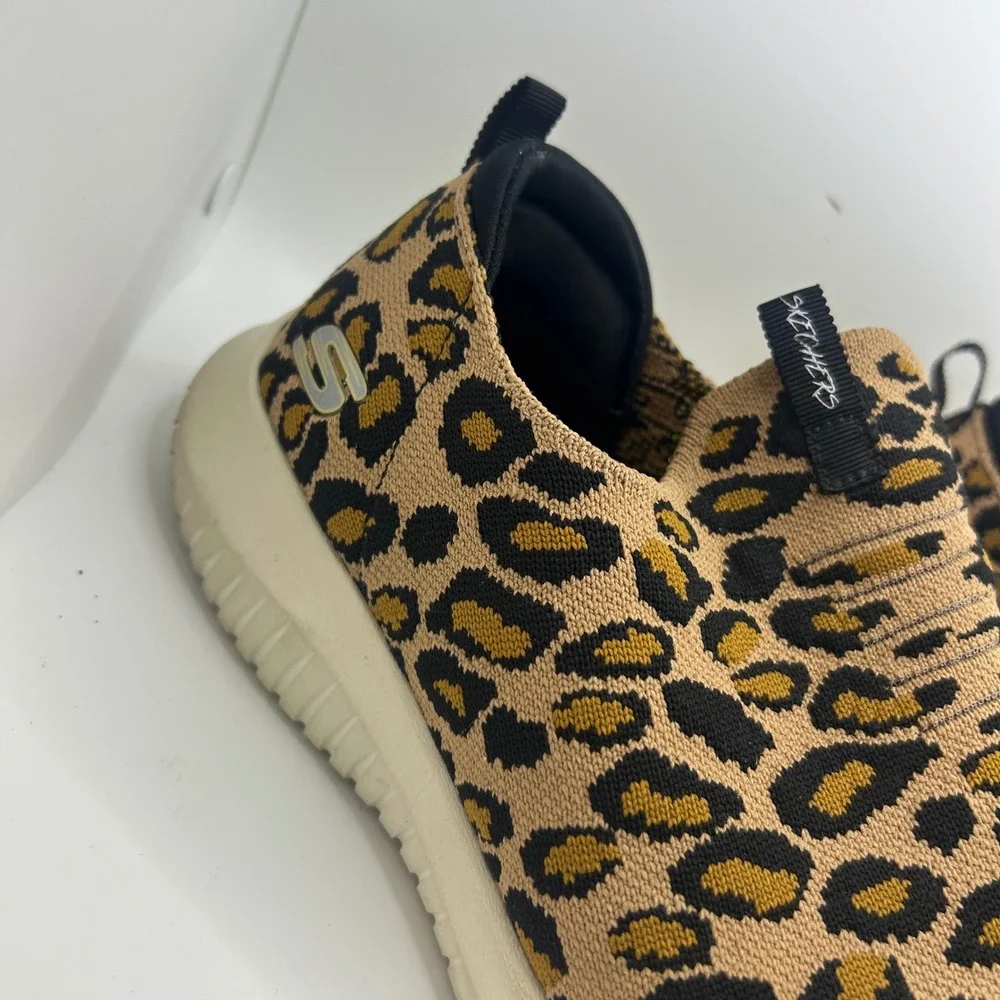 Skechers Ultra Flex Wildly Leopard Print Slip On Sneakers Tan Black 8